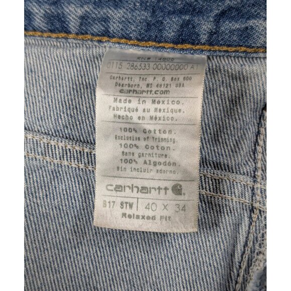 Carhartt Jeans Mens 40x34 Blue Relaxed Fit Tapered Leg B17 STW Work Denim Pants - Picture 3 of 3